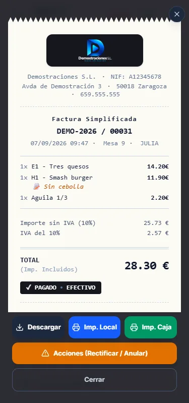 Confirma el efectivo y la factura se emite sola