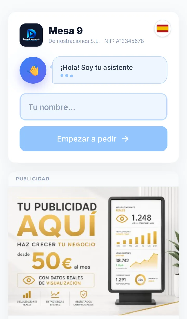 El QR de la mesa abre la carta al momento